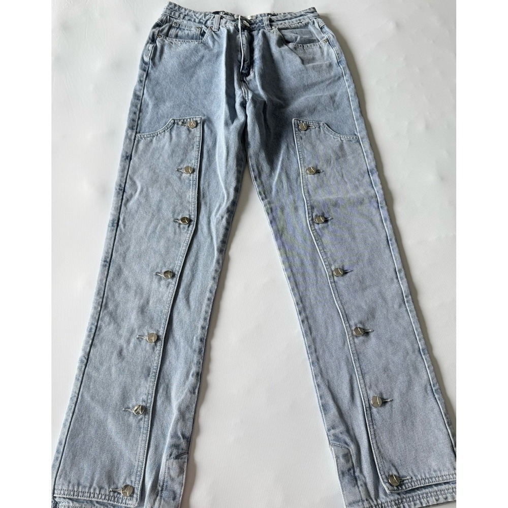 Maniere De Voir Button Down Overlay Jeans Blue Denim Women's Sz 6